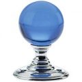 Blue Glass Ball Door Knobs on Polished Chrome Roses