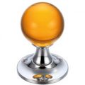 Amber Glass Ball Door Knobs on Plain Polished Chrome Roses