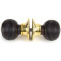 Cottage Ebony Knob Set with Polished Brass Roses